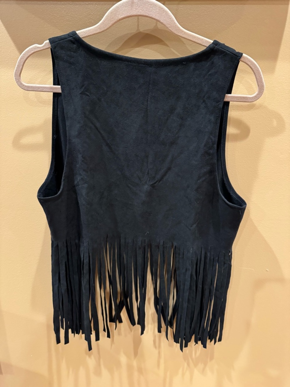 Studded Women’s Fringe Trim Sleevless Black Vest Faux Suede Size Medium - Picture 4 of 6